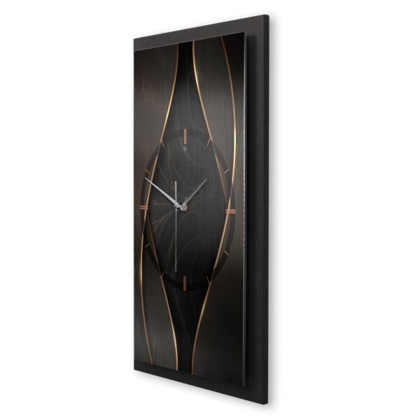 3D Wanduhr "Black & Gold" aus gebürstetem Aluminium & MDF mit leisem Funk- oder Quarzuhrwerk