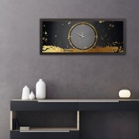 3D Wanduhr "Golden Paint" aus geb&uuml;rstetem Aluminium & MDF quer mit leisem Funk- oder Quarzuhrwerk