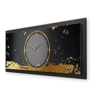 3D Wanduhr "Golden Paint" aus geb&uuml;rstetem Aluminium & MDF quer mit leisem Funk- oder Quarzuhrwerk