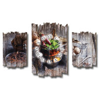 Exotische Gewürze Shabby chic Dreiteilige Wanduhr aus MDF mit leisem Funk- oder Quarzuhrwerk