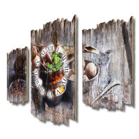 Exotische Gewürze Shabby chic Dreiteilige Wanduhr aus MDF mit leisem Funk- oder Quarzuhrwerk