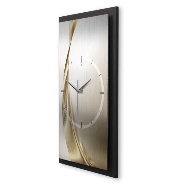 3D Wanduhr "Elegant Golden Wave" aus gebürstetem Aluminium & MDF mit leisem Funk- oder Quarzuhrwerk