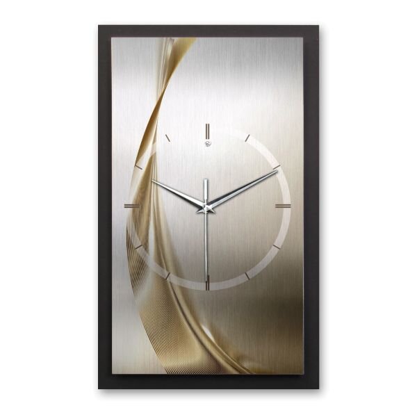 3D Wanduhr "Elegant Golden Wave" aus gebürstetem Aluminium & MDF mit leisem Funk- oder Quarzuhrwerk