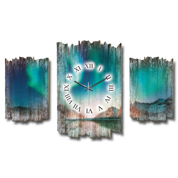 Nordlichter Shabby chic Dreiteilige Wanduhr aus MDF mit...