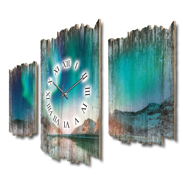 Nordlichter Shabby chic Dreiteilige Wanduhr aus MDF mit...