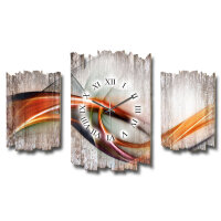 Moderne Welle Shabby chic Dreiteilige Wanduhr aus MDF mit leisem Funk- oder Quarzuhrwerk
