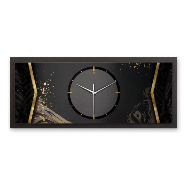 3D Wanduhr "Abstract Black" aus geb&uuml;rstetem Aluminium & MDF quer mit leisem Funk- oder Quarzuhrwerk