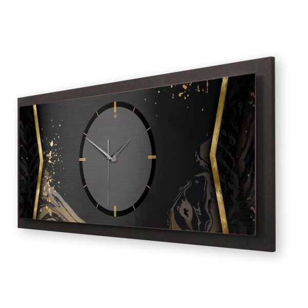 3D Wanduhr "Abstract Black" aus geb&uuml;rstetem Aluminium & MDF quer mit leisem Funk- oder Quarzuhrwerk
