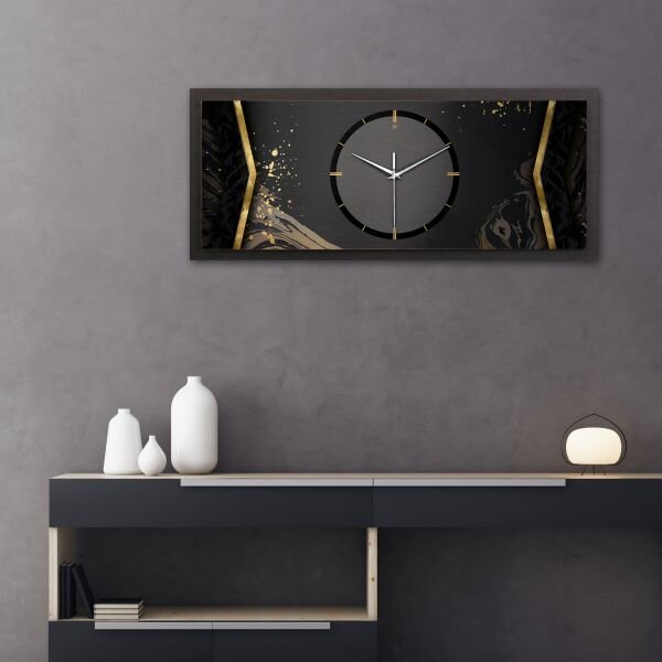 3D Wanduhr "Abstract Black" aus geb&uuml;rstetem Aluminium & MDF quer mit leisem Funk- oder Quarzuhrwerk