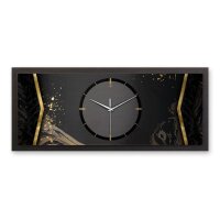 3D Wanduhr "Abstract Black" aus geb&uuml;rstetem Aluminium & MDF quer mit leisem Funk- oder Quarzuhrwerk