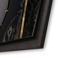 3D Wanduhr "Abstract Black" aus geb&uuml;rstetem Aluminium & MDF quer mit leisem Funk- oder Quarzuhrwerk