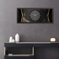 3D Wanduhr "Abstract Black" aus geb&uuml;rstetem Aluminium & MDF quer mit leisem Funk- oder Quarzuhrwerk