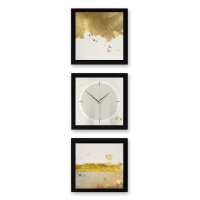 3-teilige Designer-Wanduhr „Golden Paint & Silver“ in modernem Metallic-Look