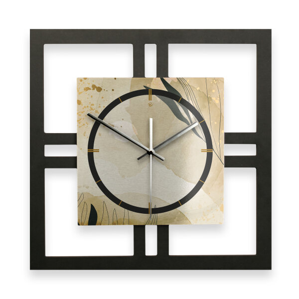 Designer-Wanduhr "Elegant Leaves" in modernem Metallic-Look