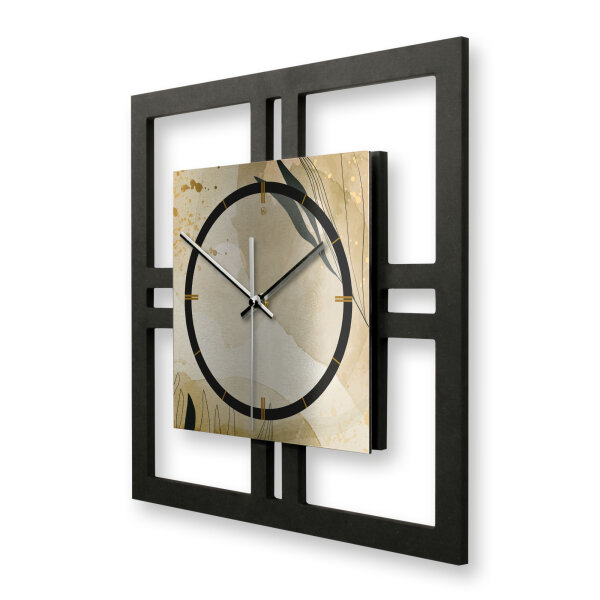 Designer-Wanduhr "Elegant Leaves" in modernem Metallic-Look
