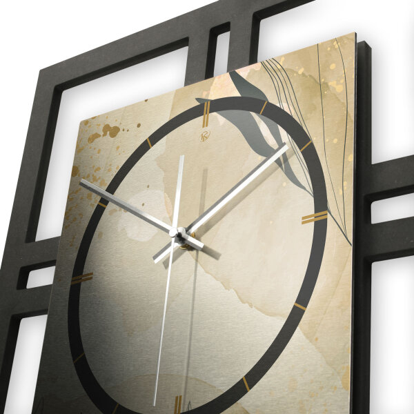 Designer-Wanduhr "Elegant Leaves" in modernem Metallic-Look
