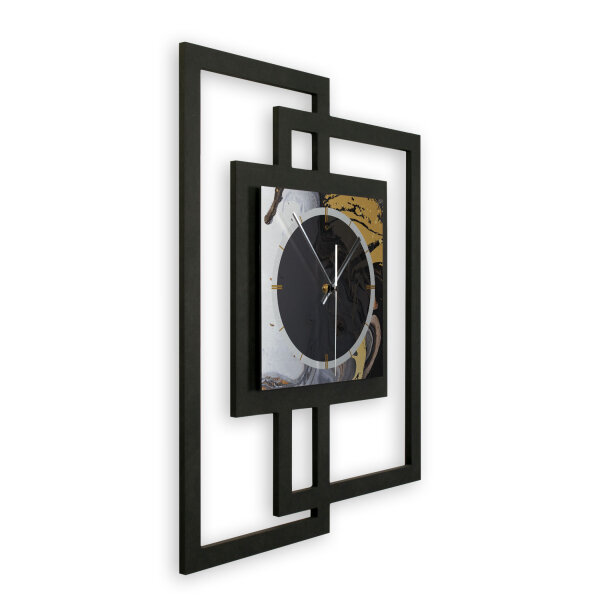 Designer-Wanduhr „Gold & Black Ink“ in modernem Metallic-Look