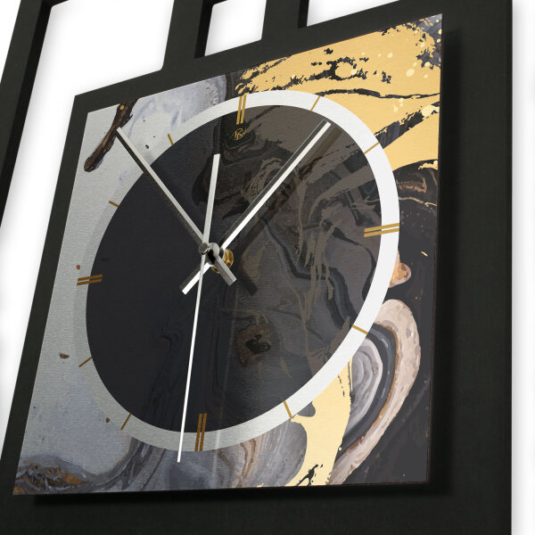 Designer-Wanduhr „Gold & Black Ink“ in modernem Metallic-Look