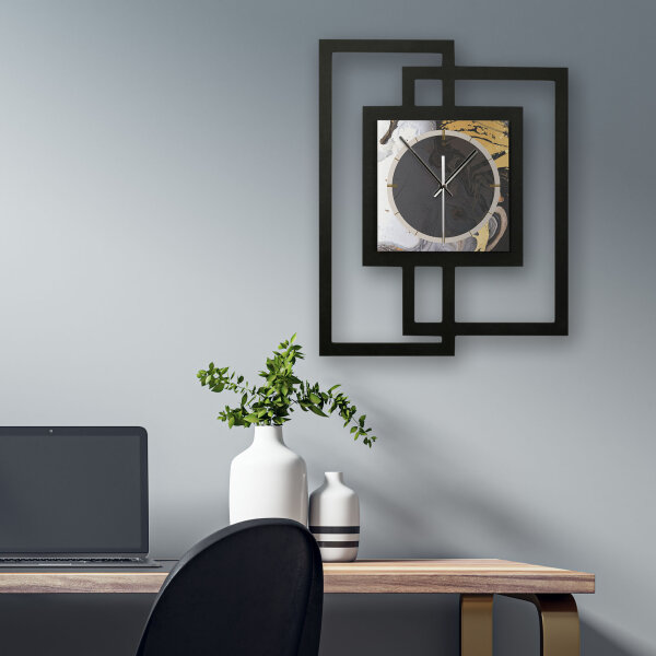 Designer-Wanduhr „Gold & Black Ink“ in modernem Metallic-Look
