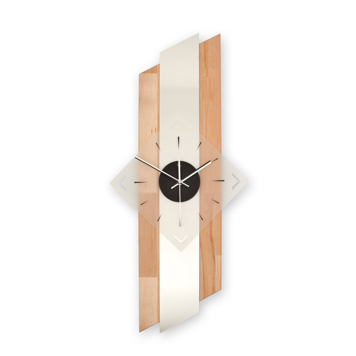 Arcwood Designer-Wanduhr aus Massivholz – Alu-Applikation & leises Uhrwerk