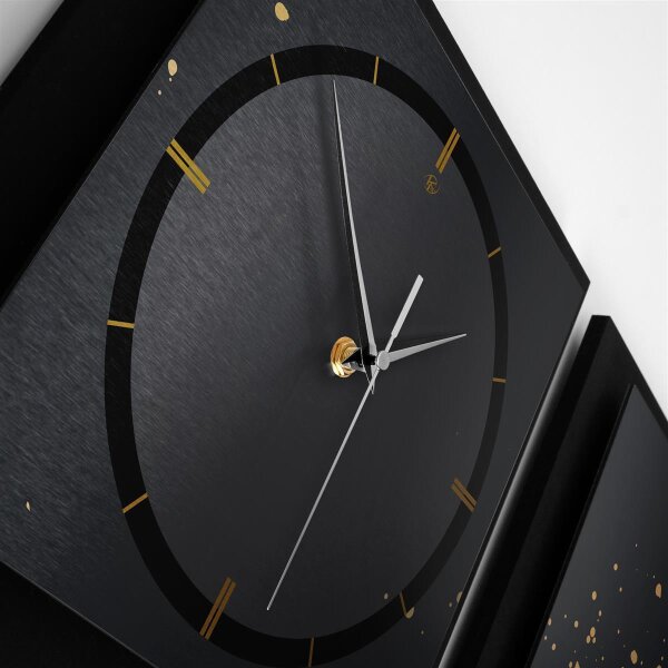 3-teilige Designer-Wanduhr „Gold & Black“ in modernem Metallic-Look