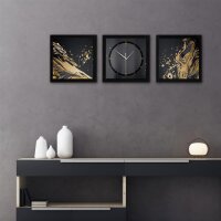 3-teilige Designer-Wanduhr „Gold & Black“ in modernem Metallic-Look