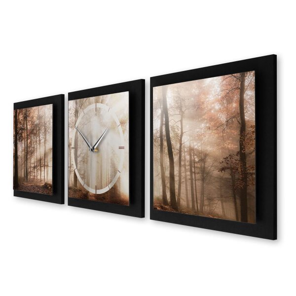 3-teilige Designer-Wanduhr &bdquo;Autumn&ldquo; in modernem Metallic-Look