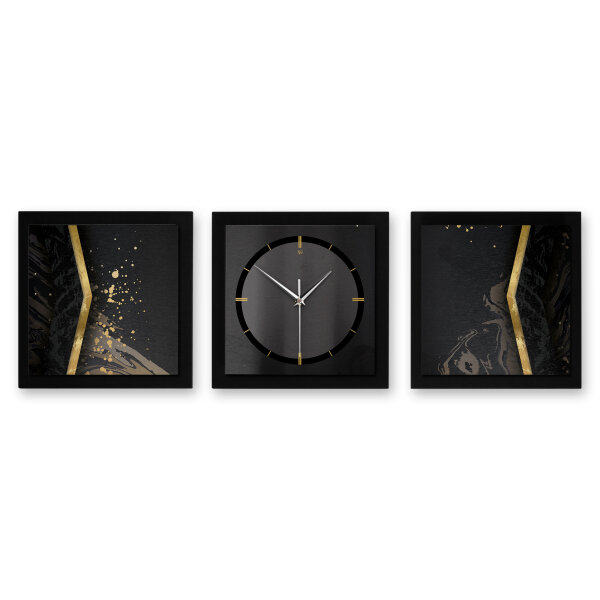 3-teilige Designer-Wanduhr „Black Elegance“ in modernem Metallic-Look