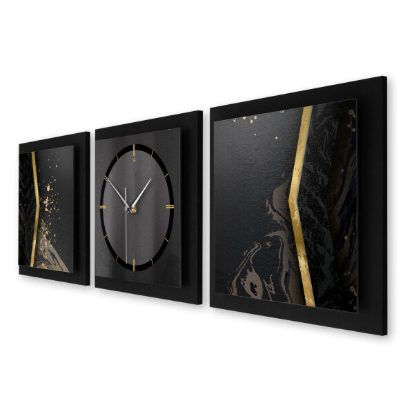 3-teilige Designer-Wanduhr „Black Elegance“ in modernem Metallic-Look