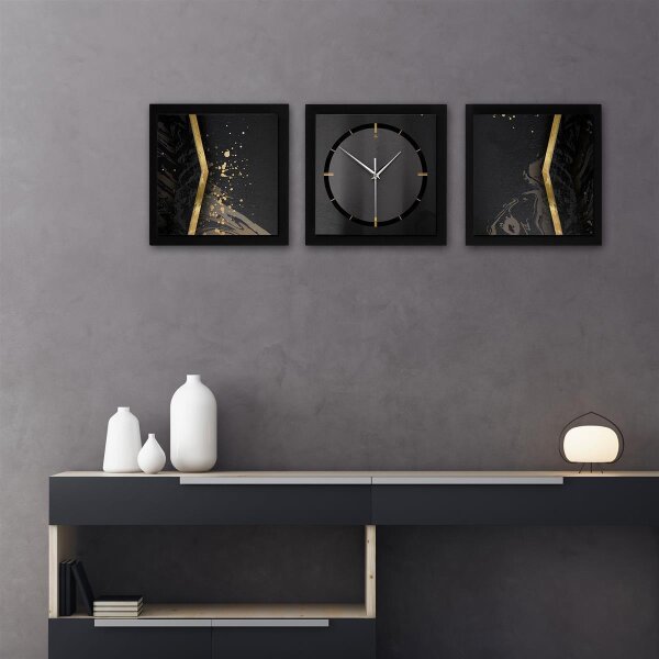 3-teilige Designer-Wanduhr „Black Elegance“ in modernem Metallic-Look