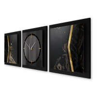 3-teilige Designer-Wanduhr „Black Elegance“ in modernem Metallic-Look