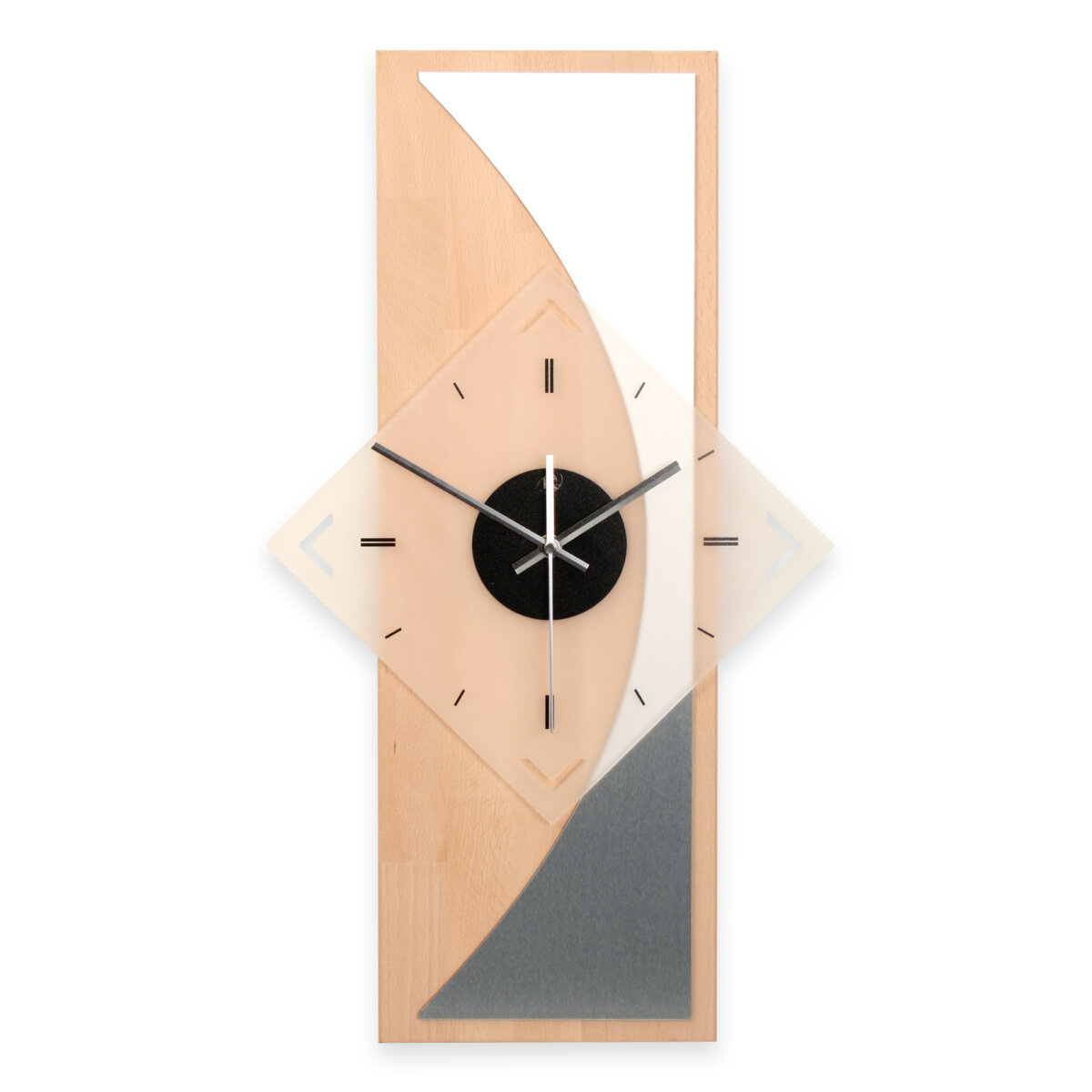 Silvermoon Designer-Wanduhr aus Echtholz &ndash; Alu-Applikation & leises Uhrwerk