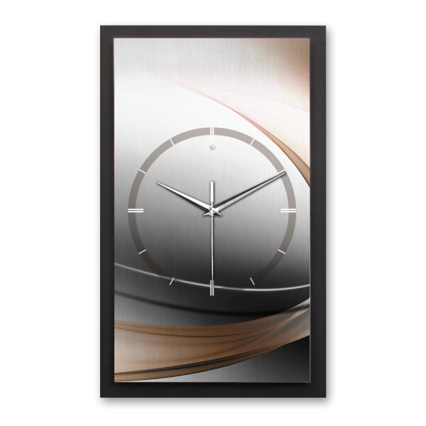 3D Wanduhr "Dynamic" aus geb&uuml;rstetem Aluminium & MDF mit leisem Funk- oder Quarzuhrwerk