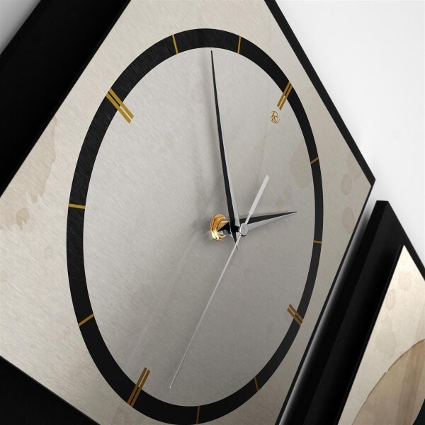 3-teilige Designer-Wanduhr „Floral Beige“ in modernem Metallic-Look