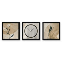 3-teilige Designer-Wanduhr „Floral Beige“ in modernem Metallic-Look