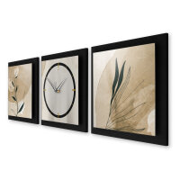 3-teilige Designer-Wanduhr „Floral Beige“ in modernem Metallic-Look