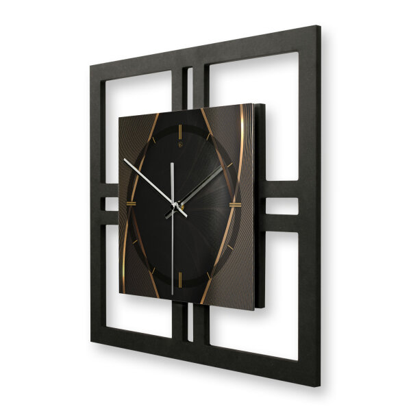Designer-Wanduhr "Black & Gold" in modernem Metallic-Look