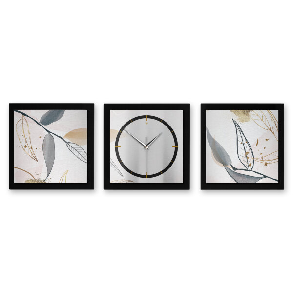 3-teilige Designer-Wanduhr „Leaves“ in modernem Metallic-Look