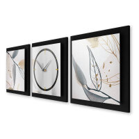 3-teilige Designer-Wanduhr „Leaves“ in modernem Metallic-Look