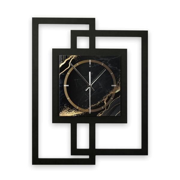 Designer-Wanduhr „Black & Gold Waves“ in...