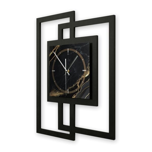 Designer-Wanduhr &bdquo;Black & Gold Waves&ldquo; in modernem Metallic-Look