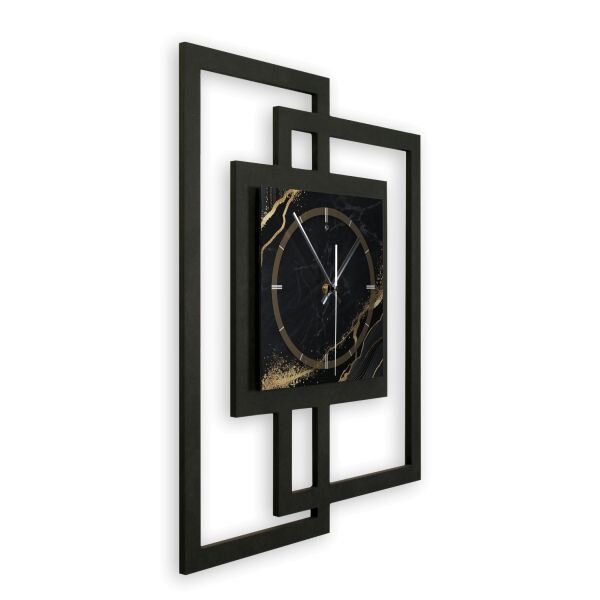 Designer-Wanduhr &bdquo;Black & Gold Waves&ldquo; in modernem Metallic-Look