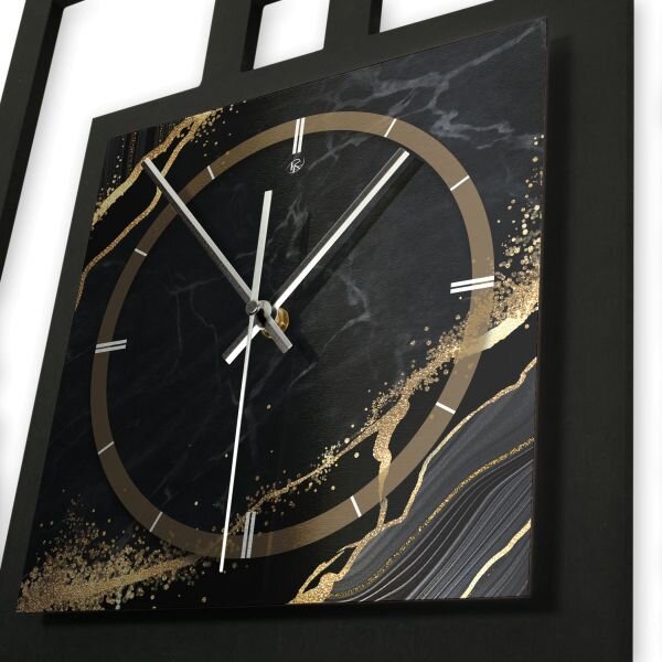 Designer-Wanduhr &bdquo;Black & Gold Waves&ldquo; in modernem Metallic-Look