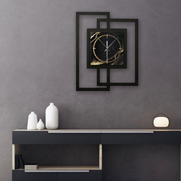 Designer-Wanduhr &bdquo;Black & Gold Waves&ldquo; in modernem Metallic-Look