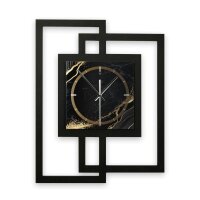 Designer-Wanduhr &bdquo;Black & Gold Waves&ldquo; in modernem Metallic-Look