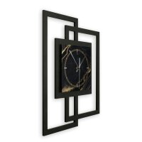 Designer-Wanduhr &bdquo;Black & Gold Waves&ldquo; in modernem Metallic-Look
