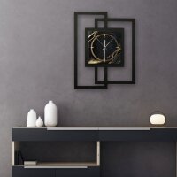 Designer-Wanduhr &bdquo;Black & Gold Waves&ldquo; in modernem Metallic-Look