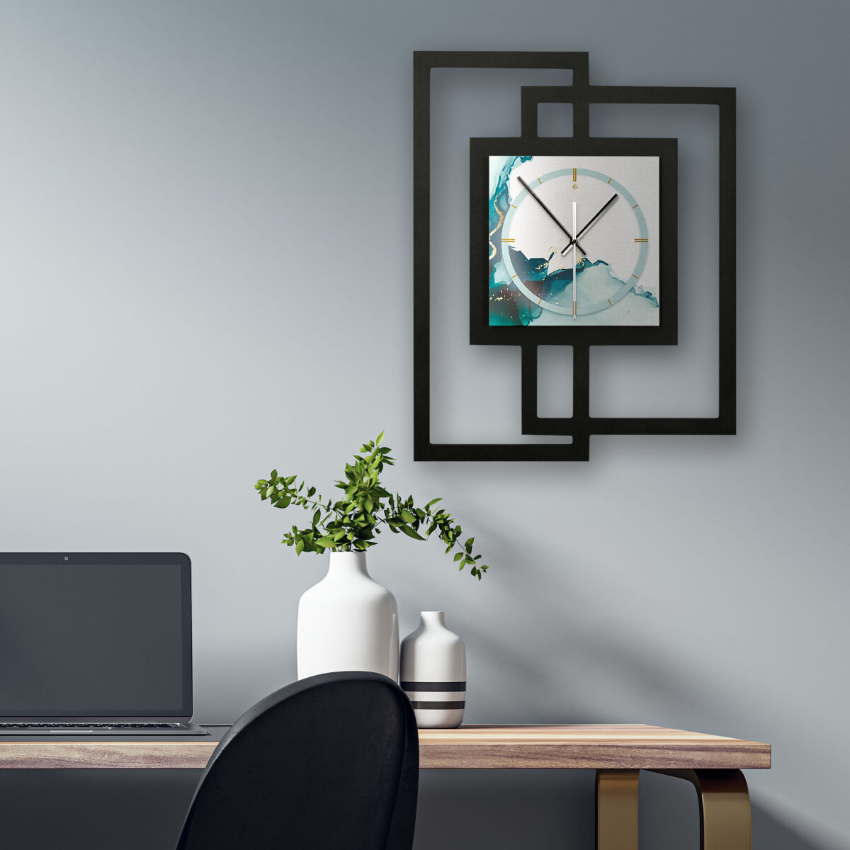 Designer-Wanduhr &bdquo;Turquoise&ldquo; in modernem Metallic-Look