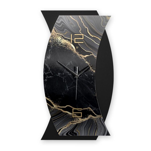 Designer-Wanduhr &bdquo;Black & Gold Marble&ldquo; in modernem Metallic-Look