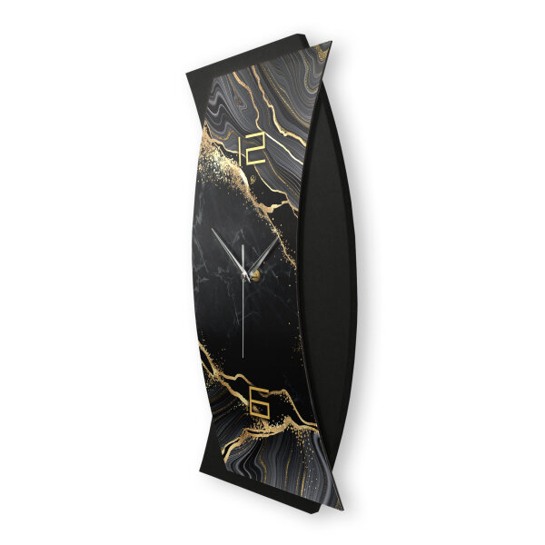 Designer-Wanduhr &bdquo;Black & Gold Marble&ldquo; in modernem Metallic-Look